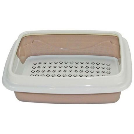 Глубокий туалет-лоток под наполнитель для кошек DogMan Триплекс с решеткой и со съемным бортиком для чистки, пластик, цвет коричневый, размер 44х34х15 см