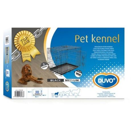 Двухдверная клетка для собак DUVO+ "Pet Kennel MEDIUM", чёрная, 76х48х54см (Бельгия)