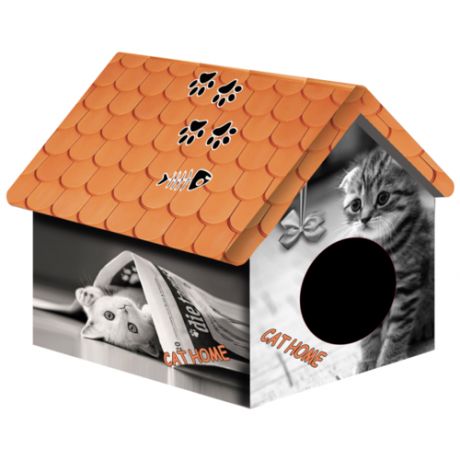 Домик для собак и кошек PerseiLine Кошка с газетой 33х33х40 см серый/оранжевый