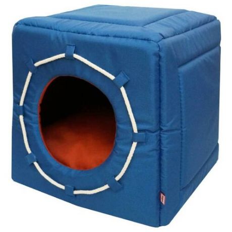Домик для собак и кошек ZOOexpress Куб-трансформер Морская №2 50х50х48 см синий/красный