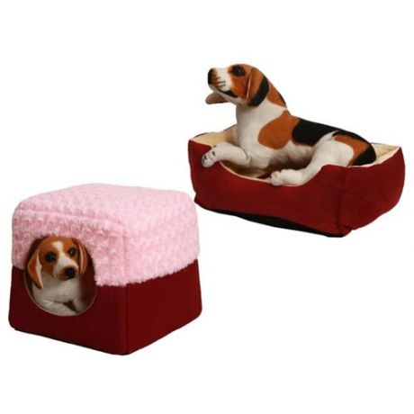Домик для собак, бордовый, розовый, 40x40x34 см
