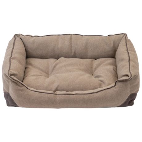 Лежак прямоугольный для собак и кошек с подушкой и кантом "PetTails" 55х40х18 см (рогожка бежевая, экокожа, синтепух)