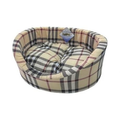 Лежак для собак и кошек Бобровый Дворик с бортиком Шотландка светлая №1 42х35х16 см серый/бежевый