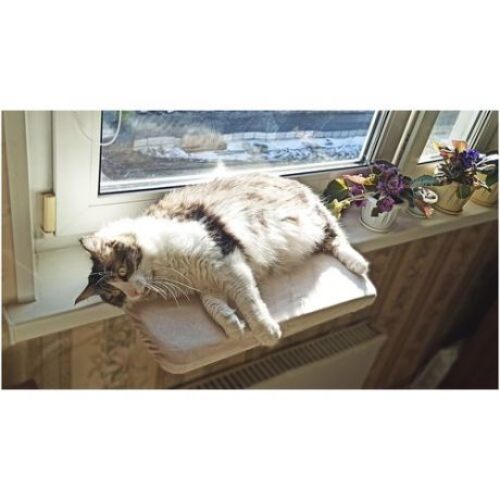 Лежанка для кошек на подоконник 51х36х5 см, поролоновая подкладка, бархатный плюш и универсальное надежное крепоение , лежанка на подоконник