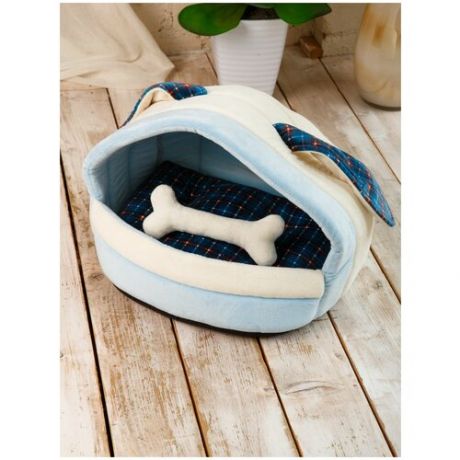 Домик-лежанка для собак "Мята" с косточкой и съемной подушкой, 41x32x30 см.