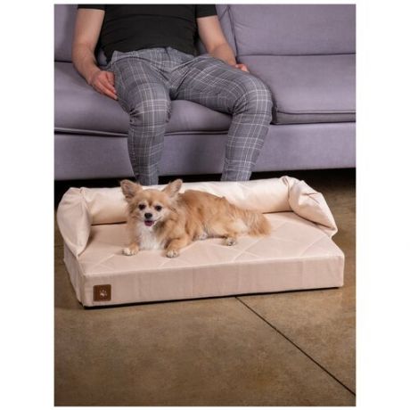 Лежанка для собак и кошек ортопедическая с бортиком ROOMBED, бежевый, 40х60 см.