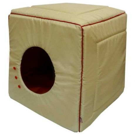 Домик для собак и кошек ZOOexpress Куб-трансформер Морская №1 42х42х40 см бежевый/красный
