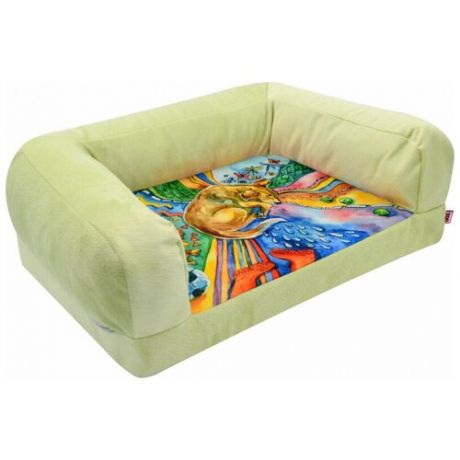 Диван "Сны" лежанка, рисунок собака, мебельная ткань (салатовая), 54х38х13 см