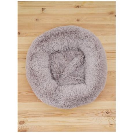 Мягкая лежанка для кошек и собак из эко-шерсти ручной работы (D 40 см, серый)