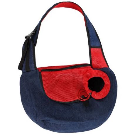 Сумка слинг переноска для кошек и собак Монморанси "Тревел миди", цвет: синий/красный, размер M 50х37х20 см.