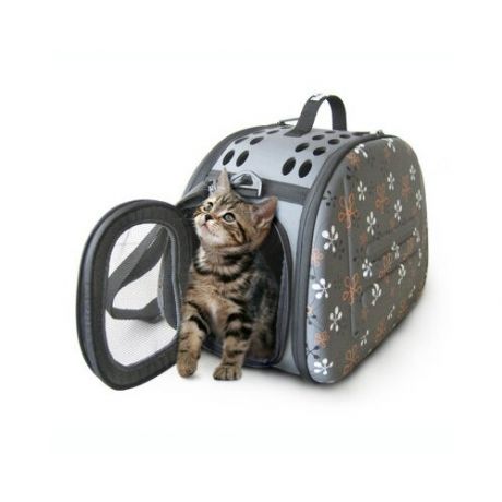 Ibiyaya Складная сумка-переноска для собак и кошек до 6 кг серая в цветочек 340818, 1,2 кг, 41151