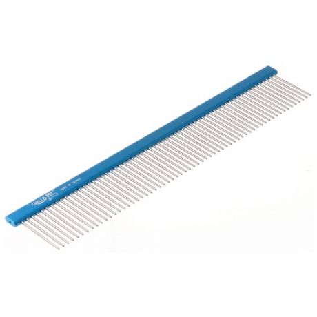 Расческа Hello-Pet алюм. 25см с плоской синей ручкой, зуб 3,6 см 16125(Б)/12/ (2 шт)