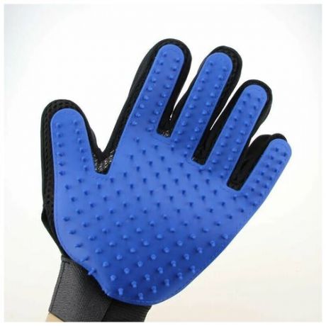 Пуходерка рукавичка для расчесывания шерсти кошек и собак, груминг перчатка для вычесывания шерсти домашних животных, для левой руки, синяя