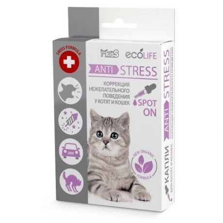 Капли для котят и кошек для коррекции нежелательного поведения Ms. Kiss Ecolife "Anti- Stress", 10 мл