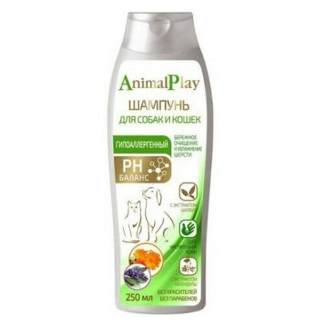 Animal Play Шампунь гипоаллергенный с аминокислотами и экстрактом шалфея для собак и кошек 250мл, 0,276 кг, 38614 (2 шт)