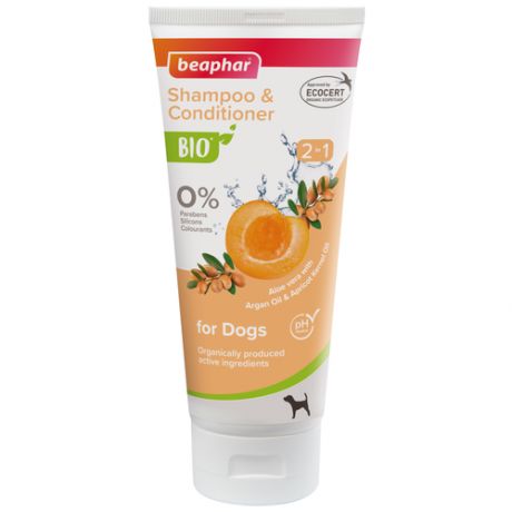 Био шампунь и кондиционер Bio Shampoo 2in1 для собак с маслом косточек абрикоса и аргановым маслом