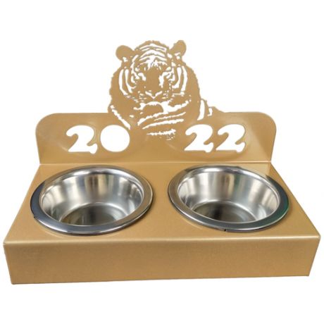 Кормушка для кошек и собак "Новогодний Тигр", в комплекте две миски по 0,35л. Золотая.