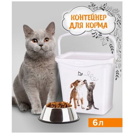 Контейнер для корма собак и кошек, 6 л / Емкость для корма / Пластиковый контейнер для хранения корма животных