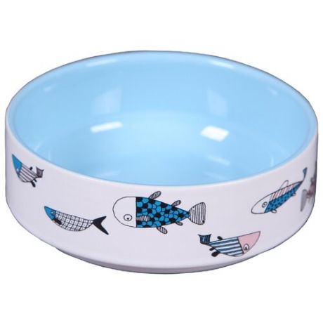 Миска 12,5см 380мл JOY "Рыбки" керамическая голубая для кошек