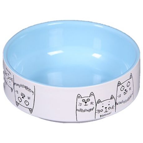 Миска 12,5см 380мл JOY "3 кота" керамическая голубая для кошек