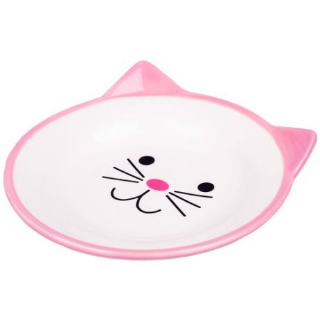 Миска КерамикАрт керамическая Мордочка кошки бело-розовая для кошек (150 мл, Розовый)