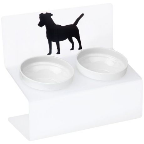 Миска для собак на подставке с наклоном Artmiska "Джек-рассел" S двойная 2x800 мл, белая