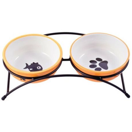 КерамикАрт - Миски на подставке для собак и кошек двойные 2x290 мл оранжевые