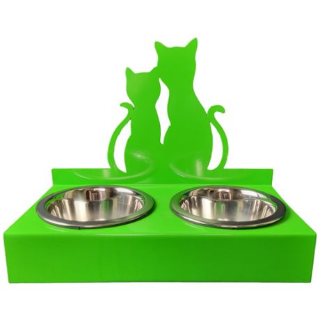 Кормушка для кошек и собак "Кошки", в комплекте две миски по 0,18л. Зеленая.
