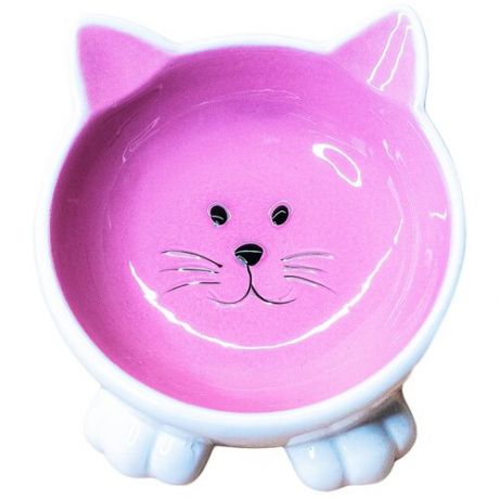 Миска КерамикАрт HD6396-5/HD6396-7 Мордочка кошки на ножках для кошек 100 мл розовая