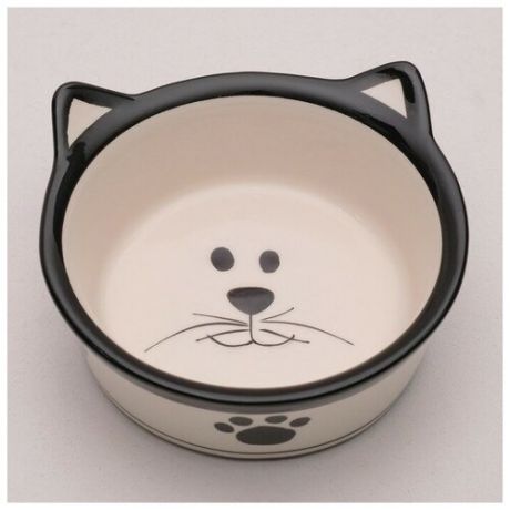 Миска керамическая "Подмигивающий кот" 150 мл, бело-черная