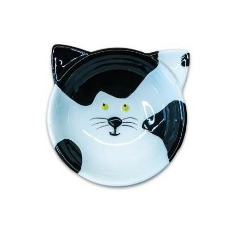 КерамикАрт миска керамическая для кошек Мордочка кошки 120 мл, черно - белая (5007962)