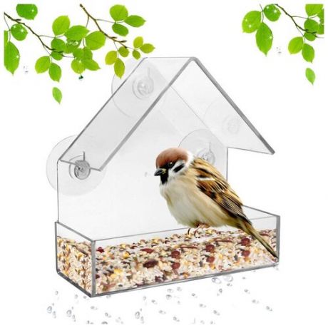 Кормушка для птиц на окно подвесная прозрачная скворечник на присосках