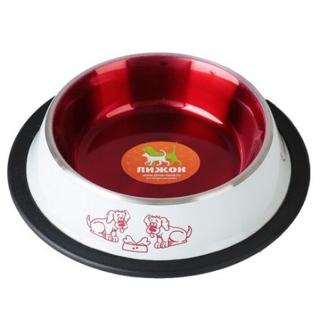 Миска Пижон с нескользящим основанием декоративная цветная для собак 230 мл белый/красный