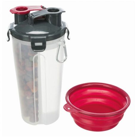 Контейнер для еды и воды, пластиковый, с силиконовой миской 2 X 0,35 л / ф11 X 23 см, Trixie (товары для животных, 25019)