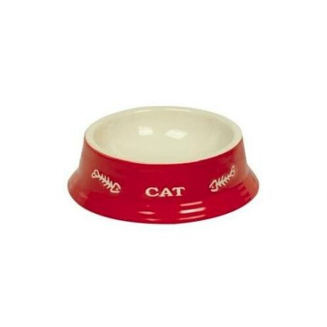 Миска керамическая с рисунком "Cat" (красная), 14x4,8 см