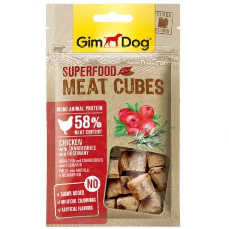 GimDog дополнительный корм (лакомство) из курицы с клюквой и розмарином "мясные кубики суперфуд" 40 г