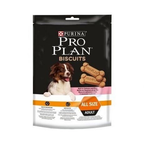 Pro Plan Biscuits лакомство для взрослых собак всех пород, лосось и рис 175 гр (10 шт)