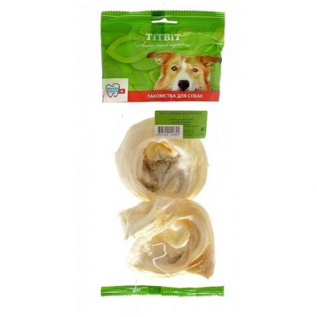 TiTBiT лакомство для собак, ухо говяжье внутреннее (мягкая упаковка) 80 гр (10 шт)