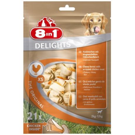 8 in 1 Delights XS косточки с куриным мясом для мелких собак 7,5 см 21 шт (пакет)