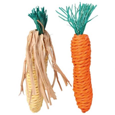 Набор игрушек для грызунов "Морковь и Кукуруза", 15 см, сизаль, 2 шт.