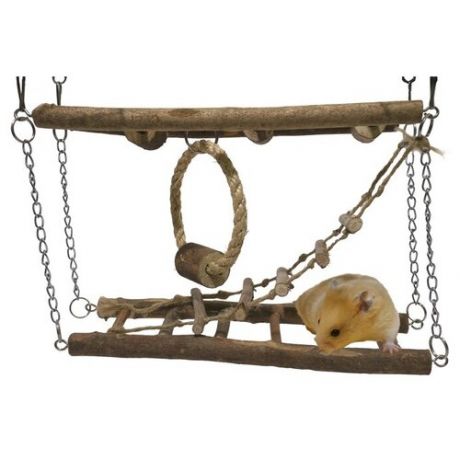 ROSEWOOD Игрушка для грызунов деревянная "Подвесной мост", коричневая, 10х28x20см (Великобритания)