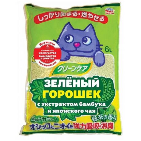 Комкующийся наполнитель Japan Premium Pet Зеленый горошек с бамбуком и японским чаем, 6 л 6 л