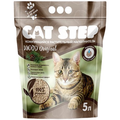 Комкующийся наполнитель Cat Step Wood Original растительный, 5 л 2.3 кг 5 л