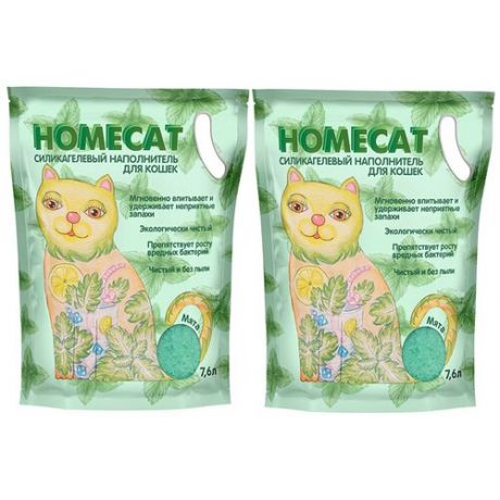 HOMECAT мята наполнитель силикагелевый для туалета кошек (7,6 + 7,6 л)