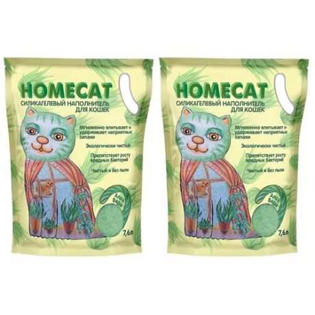 HOMECAT алоэ вера наполнитель силикагелевый для туалета кошек (7,6 + 7,6 л)
