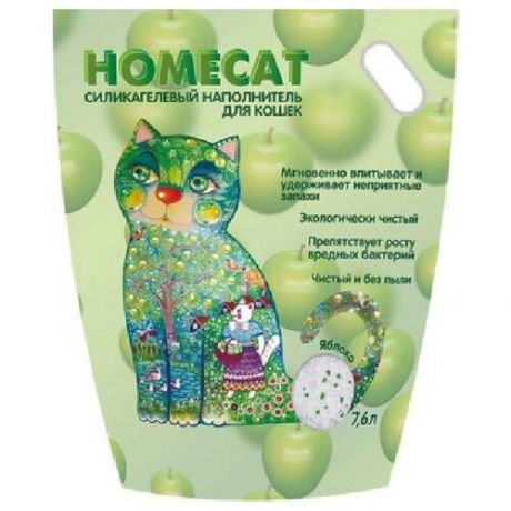 HOMECAT силикагелевый наполнитель для кошачьих туалетов с ароматом яблока 7,6 л (2 шт)