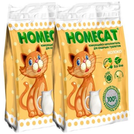 HOMECAT эколайн молоко наполнитель комкующийся для туалета кошек (6 + 6 л)