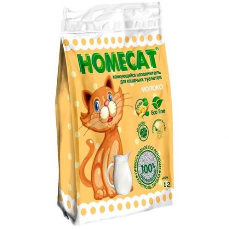 HOMECAT эколайн молоко наполнитель комкующийся для туалета кошек (12 л)