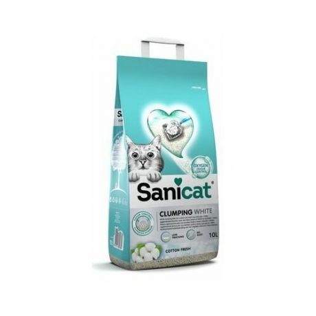 Sani Cat SaniCat белоснежный комкующийся наполнитель с активным кислородом и ароматом хлопка