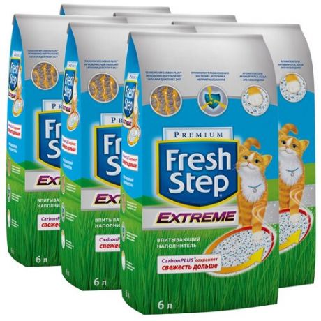 Наполнитель для кошачьего туалета FRESH STEP с тройным контролем запаха впитывающий 6 литров (упаковка - 6 шт)